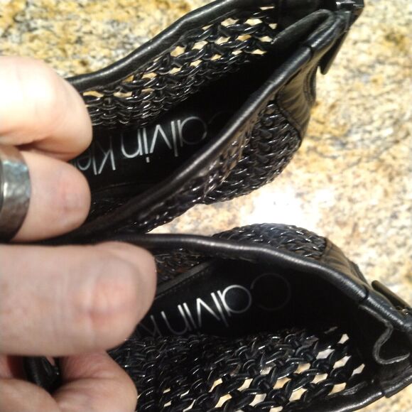 Calvin Klein Weave Peep Toe Ankle Heeled Boot Black Zip Up Women's 8.5 - Picture 9 of 11